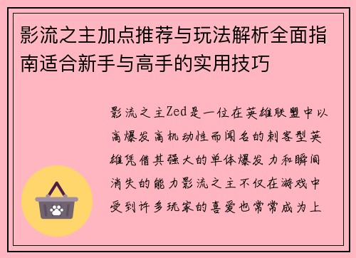 影流之主加点推荐与玩法解析全面指南适合新手与高手的实用技巧 影流之主加点推荐与玩法解析全面指南适合新手与高手的实用技巧